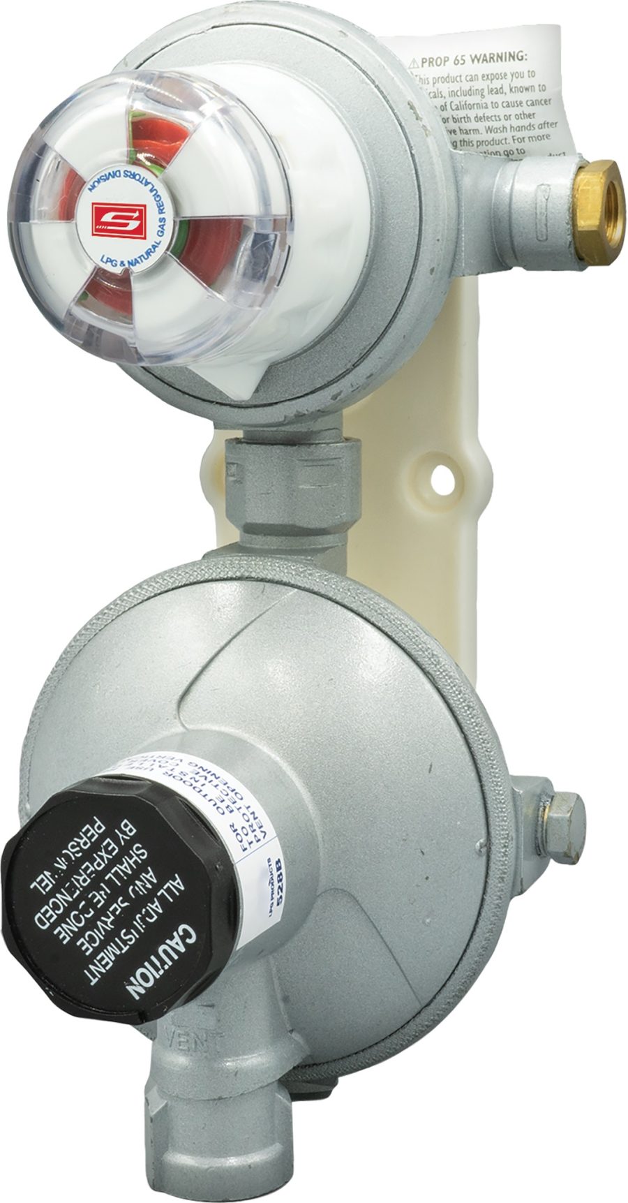 SUBURBAN LP-R528B AUTOMATIC CHANGEOVER REGULATOR ONLY, Automatic Changeover; With Shut Off Valve; 1/4 Inch Inverted Flare Inlet x 1/2 Inch Female NPT Outlet; Single Stage; 450000 BTU Per Hour; Without Hose; With Mounting Bracket/ Plastic Cover