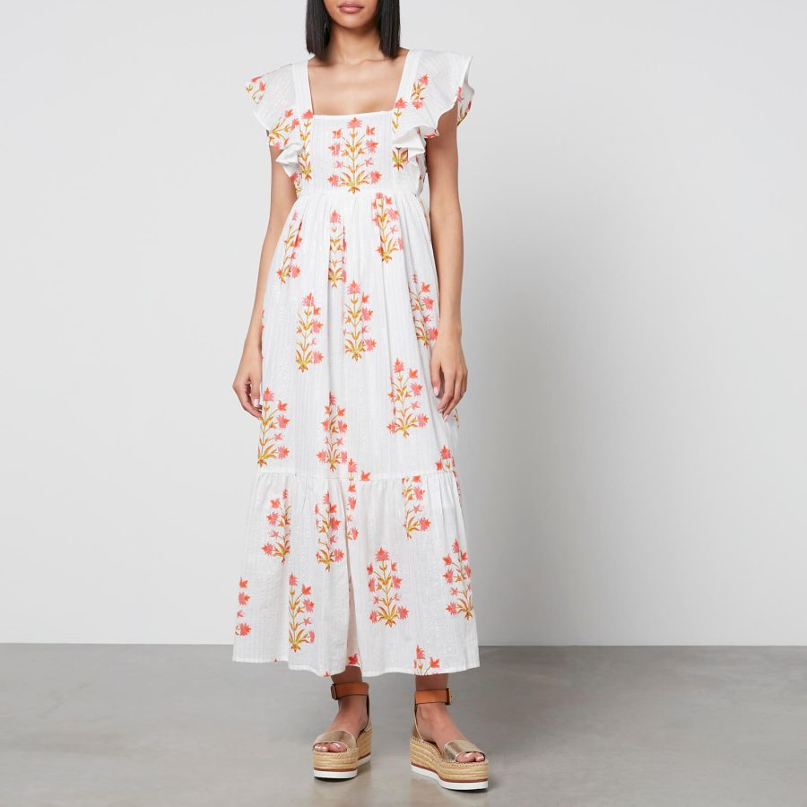 SZ Blockprints Charlotte Floral-Print Cotton-Gauze Midi Dress - M