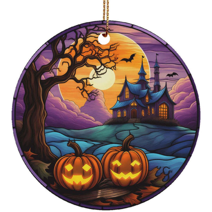 Scary Pumpkin Halloween Castle Landscape Art Ornament Christmas Gift House Decor