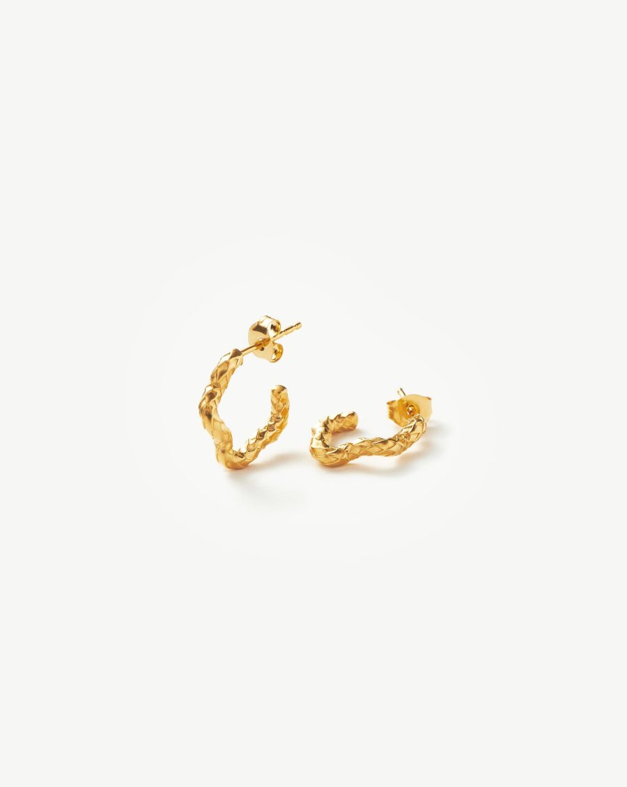 Serpent Textured Squiggle Mini Hoop Earrings | 18k Gold Vermeil