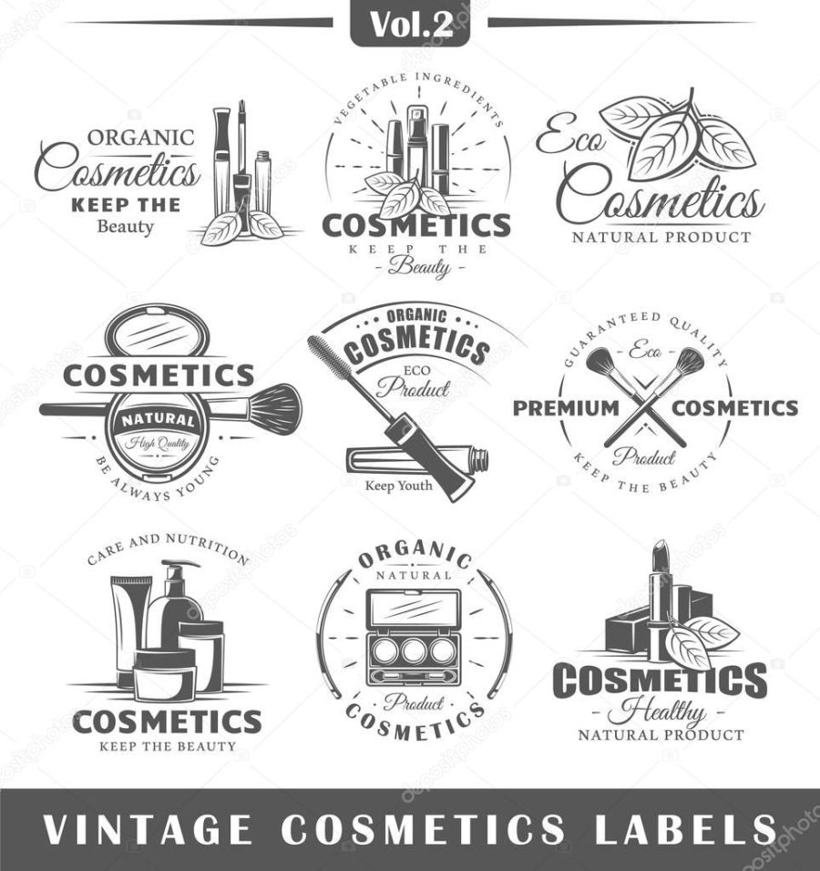 Set of vintage cosmetics labels, logos