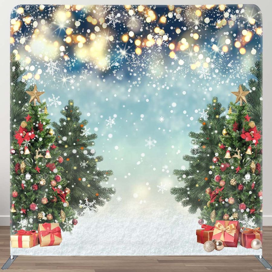 Shiny Snow Christmas Tree Gift Tension Fabric Backdrop - Aperturee