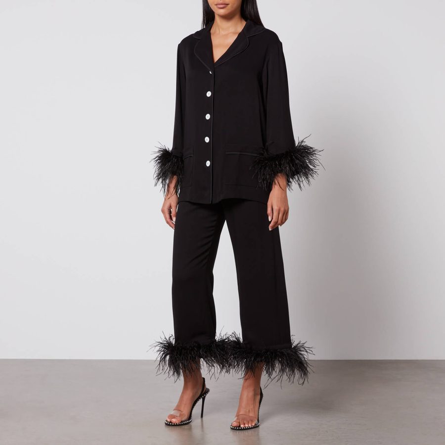 Sleeper Party Feather-Trimmed Crepe de Chine Pyjama Set - XS