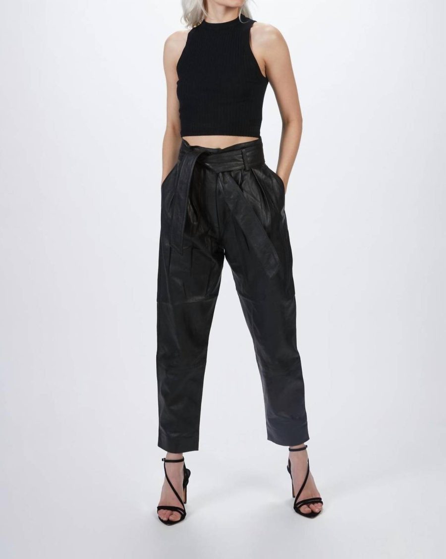 Smythe pleated leather pant in Black