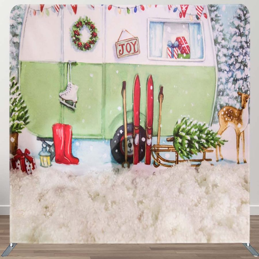 Snow RV Car Deer Christmas Tension Fabric Backdrop - Aperturee