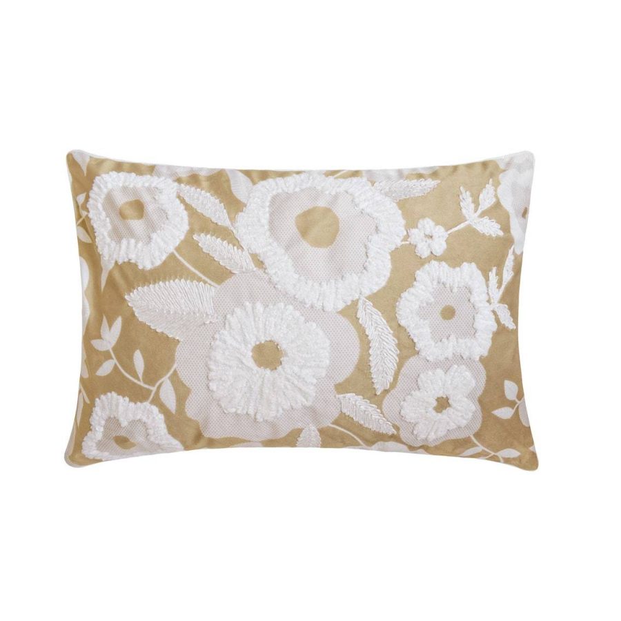 Snowy Gardenia - Beige Velvet Lumbar Pillow Cover