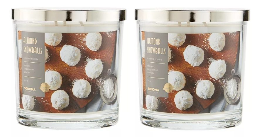 Sonoma Almond Snowballs Scented Candle 14 oz- Almond Peppermint Cookies Lot of 2