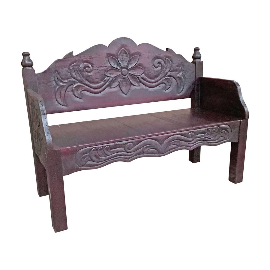 Southwestern Rustic Flowering Vine Bench with Light Brown Finish