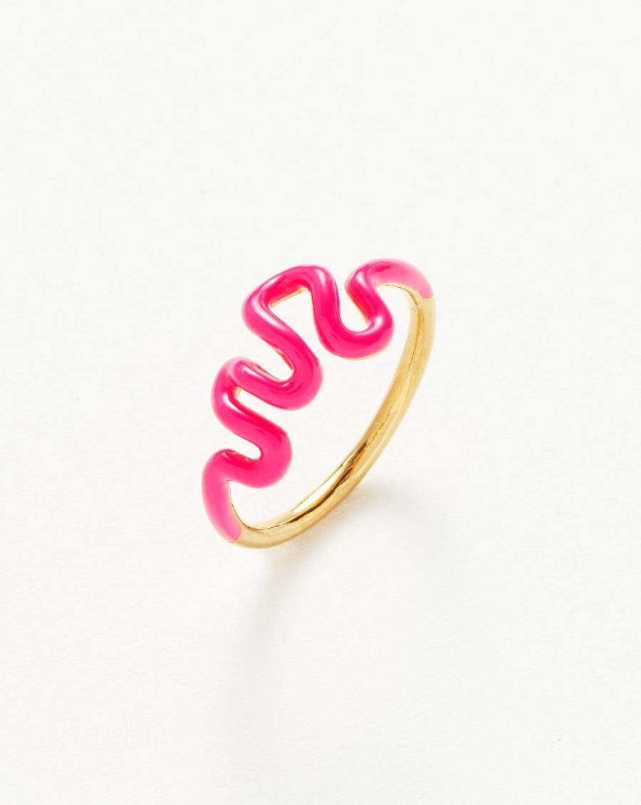 Squiggle Wavy Enamel Stacking Ring | 18k Gold Vermeil/Hot Pink