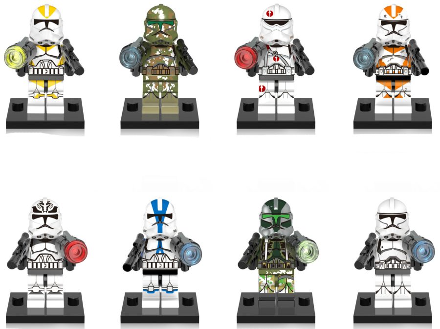 Star wars 8pcs White Clones & Commander Minifigures + Free Stand for Kids