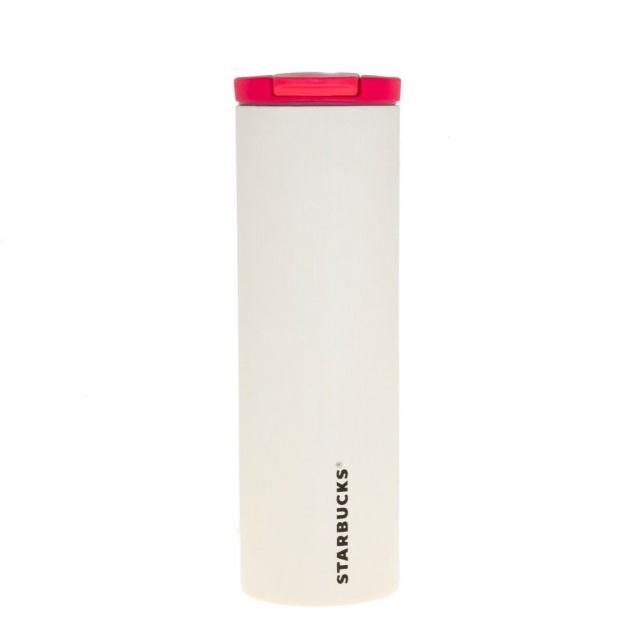 Starbucks Matte Cream Pink Troy Skinny Stainless Steel Coffee Tumbler 16 OZ