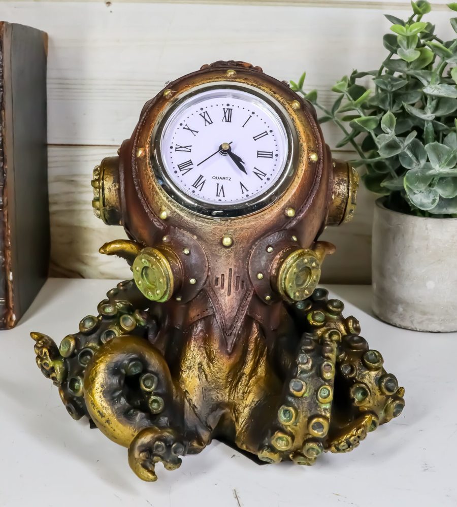 Steampunk Octopus Kraken Fighter With Tentacles Spores Table Clock Figurine