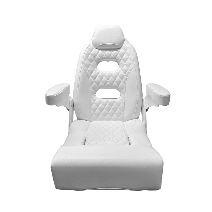 TACO HA12-25-0-WHA BAJA SPORT CHAIR 25FT - WHITE, Helm Seat; Bucket Seat With Armrests; Non-Adjustable; Non-Foldable; 30-3/8 Inch Height x 25 Inch Width x 21-3/8 Inch Depth; White; Vinyl; With Molded Headrest; Sporty Back Rest Cutouts; Meets ABYC H-31