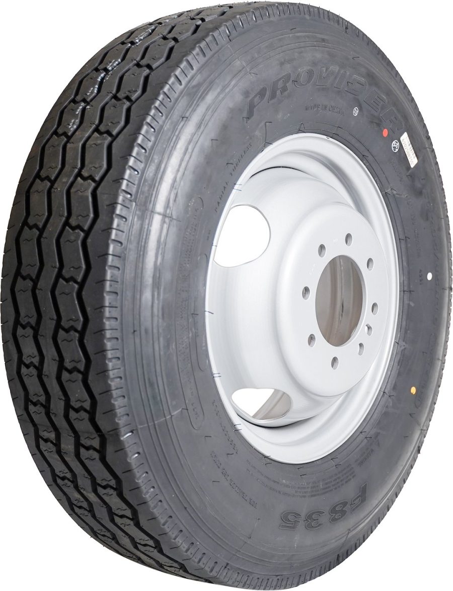 TASKMASTER A16RG477HDM ST235/85R16 14 PLY PROVIDER ON 16X6, 16 Inch Diameter x 6 Inch Width; 8 x 165.1 Millimeter/ 8 x 6.50 Inch Bolt Pattern; Modular; 2 Piece Welded Steel Construction; Silver; ST235 x 85R16; 5 Years Prorated Warranty; Trailer