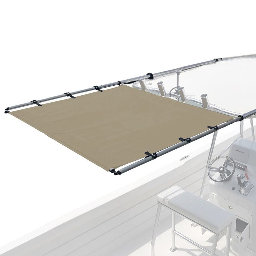 TAYLOR MADE 2021026261 PTX POWER SHADE SS 51 INCH WIDE TAN, Use Top Cover And Protect Boat Deck Aft Of T-Top From Rain And Sun; For Boats Under 26 Foot Length With A Soft T-Top Or Hardtop; Electric; 51 Inch Fabric Width x 5 Foot Extension Length