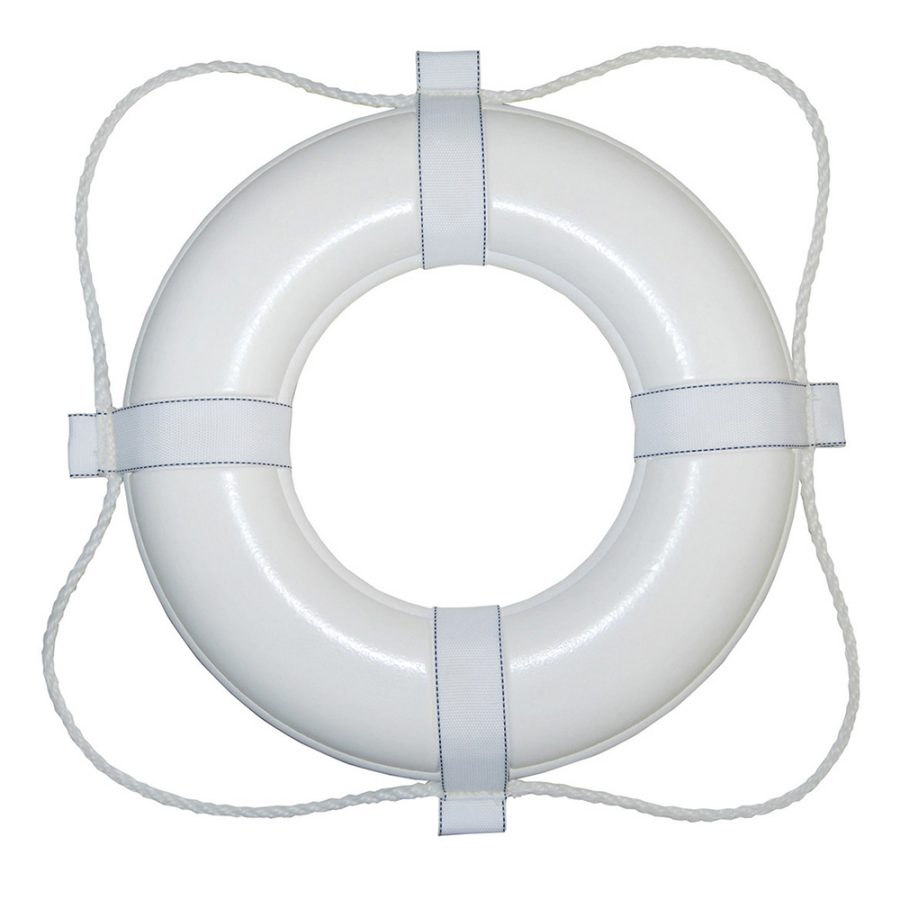 TAYLOR MADE 361 FOAM RING BUOY - 24 INCH - WHITE WITH WHITE ROPE