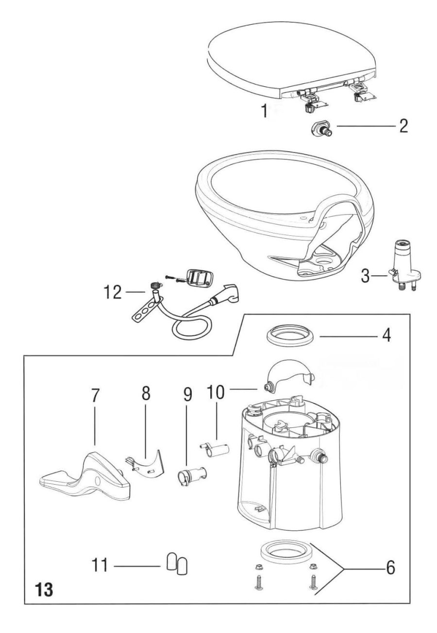 THETFORD 42209 Toilet Waste Ball; Use With Aqua-Magic Style Plus/ Aqua-Magic Style Lite/ Aqua-Magic Style II Permanent Toilets; White; With Waste Ball Assembly/ Closet Flange Seal/ Waste Ball Seal/ Waste Ball Drive Arm