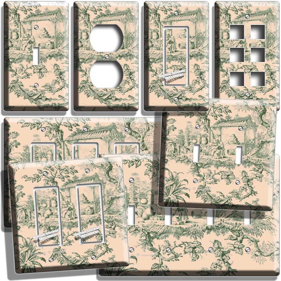 TOILE DE JOUY GREEN EUROPEAN ASIAN VICTORIAN ERA LIGHT SWITCH OUTLET WALL PLATES