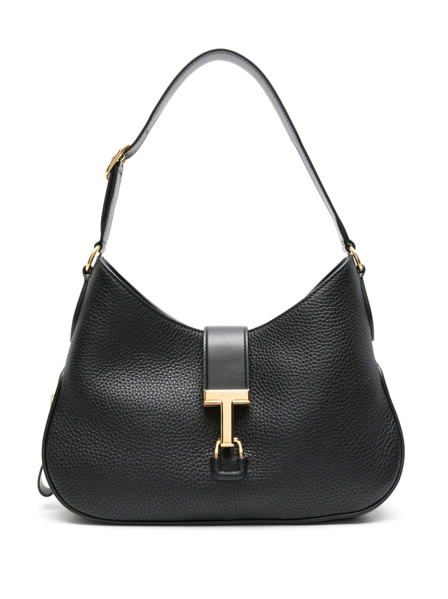 TOM FORD WOMEN Medium Monarch Leather Shoulder Bag Black/Gold