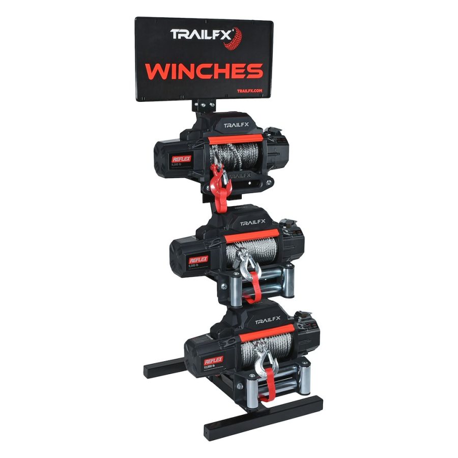 TRAILFX WA013 TFX WINCH DISPLAY RACK, Standing Floor Display; Holds 3 Winches (Not Included)