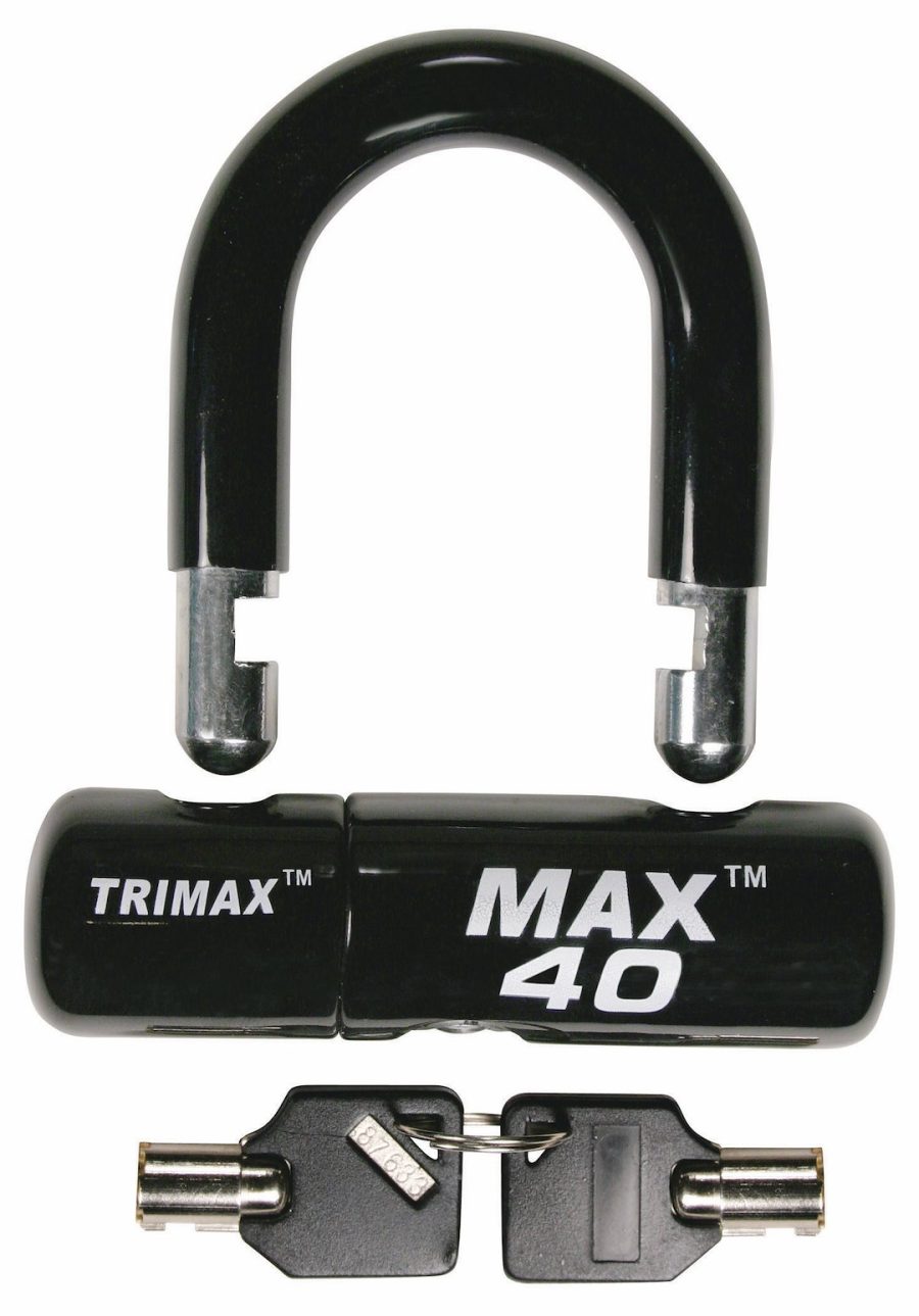 TRIMAX MAX40BK DSC LCK MTRCYCLE BLK/BLK, Key Type; 1/2 Inch Diameter Shackle; General Purpose; Black; Steel; With Protective Sleeve And 2 Keys; Used For Motorcycle Disc Lock