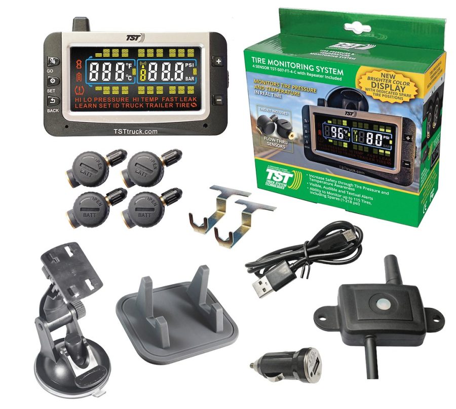 TRUCK SYSTEMS TST-507-FT-4-C 507 TPMS W/4 FLOW THRU SENSORS, For Use On Metal Valve Stems And For RV And Trailer Applications; 4 Flow Thru Sensors; 3-1/2 Inch TST Wide Screen Color Display; With Audio And Visual Alerts