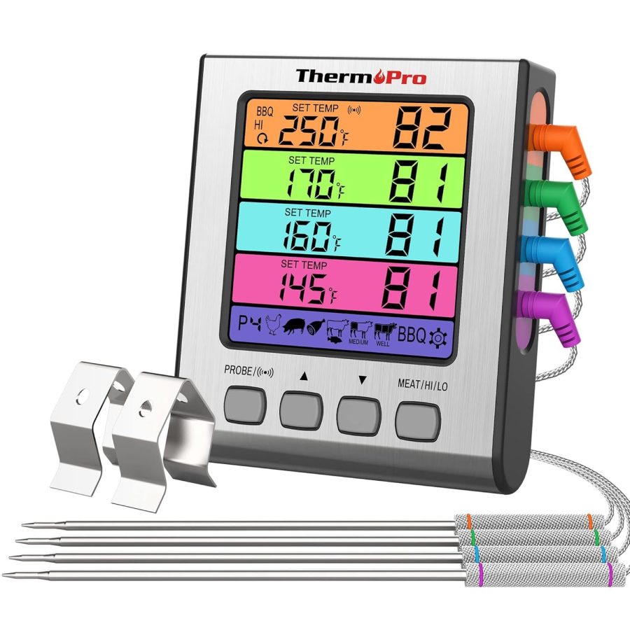 ThermoPro TP17H Digital Meat Thermometer with 4 Temperature Probes, HI/LOW Alarm