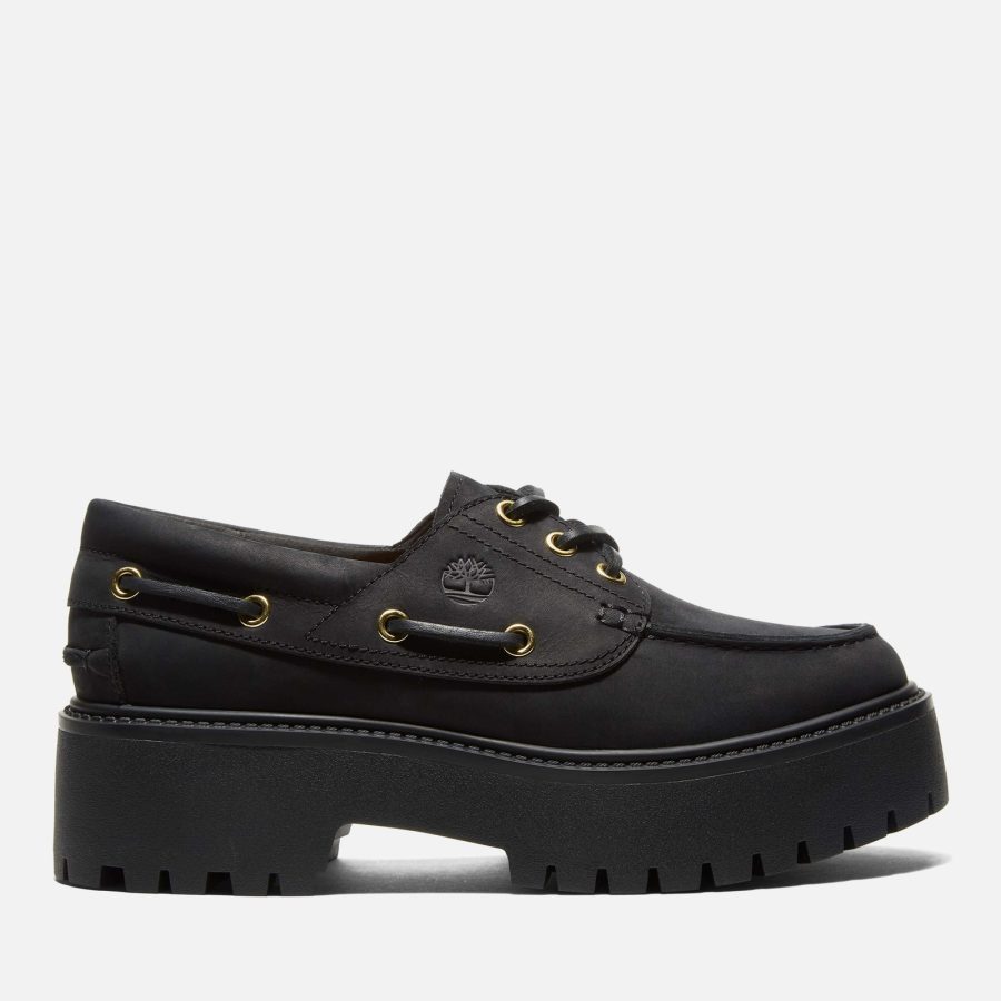 Timberland Women's Stone Street 3-Eye Platform Boat Shoes - Black - UK 6