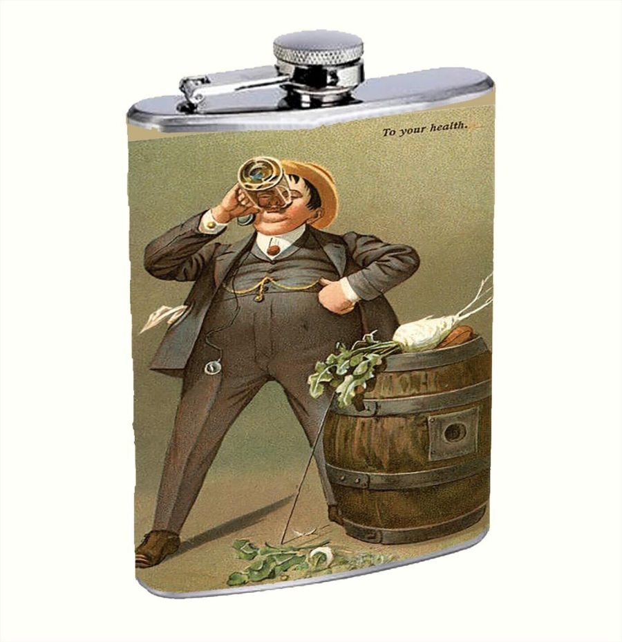 To Your Health VNTG Illustration 8oz Stainless Steel Hip Flask Drinking Liquor