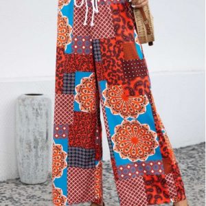 Tribal Print Drawstring Multi Color Drawastring Pants