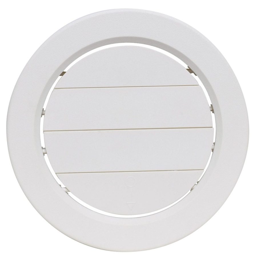 VALTERRA A10-3358VP A/C CEILING REG 5FT WHITE, Ceiling Mount; 5 Inch Diameter; 7/8 Inch Collar; 360 Degree Rotating/ Dampered Vane Air Return; White; Plastic; With Retail Packaging