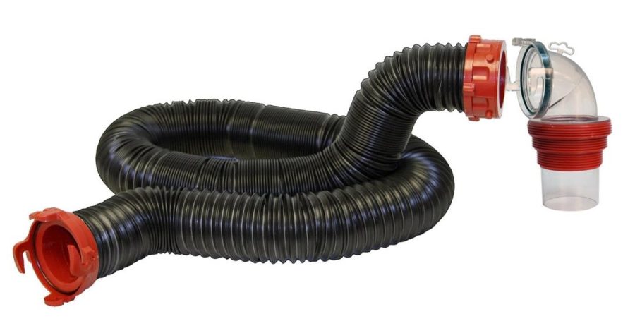 VALTERRA D040250 15-Foot Dominator RV Sewer Hose Kit, Universal Sewer Hose for RV Camper, Includes 15-Foot Hose with Rotating Fittings, 90 Degree ClearView Sewer Adapter, and 2 Drip Caps