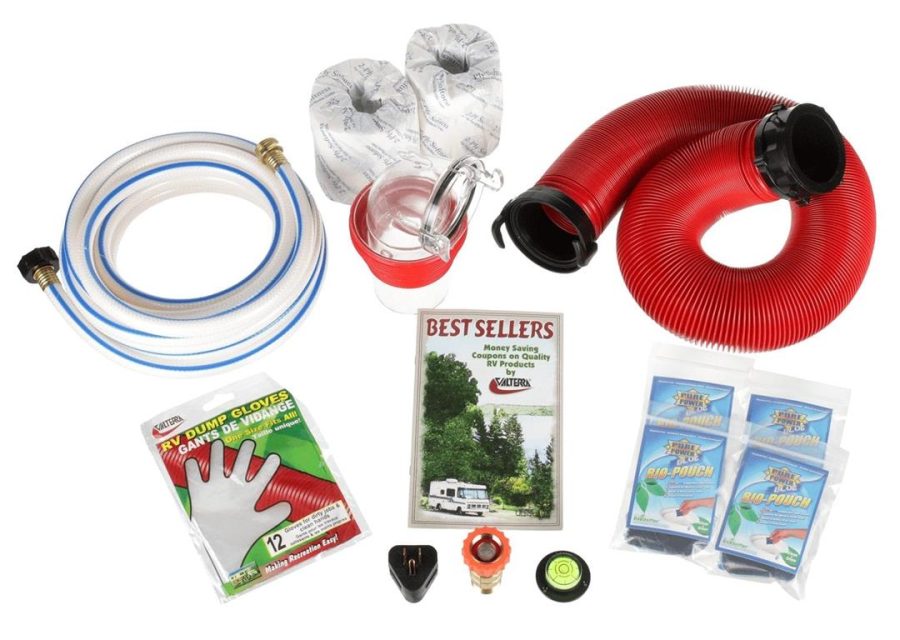 VALTERRA K88205 Coupler RV Accessory Starter Kit, Universal Sewer Hose, Drinking Water Hose, Adapters, and More for RV Camper, 16 Piece Set