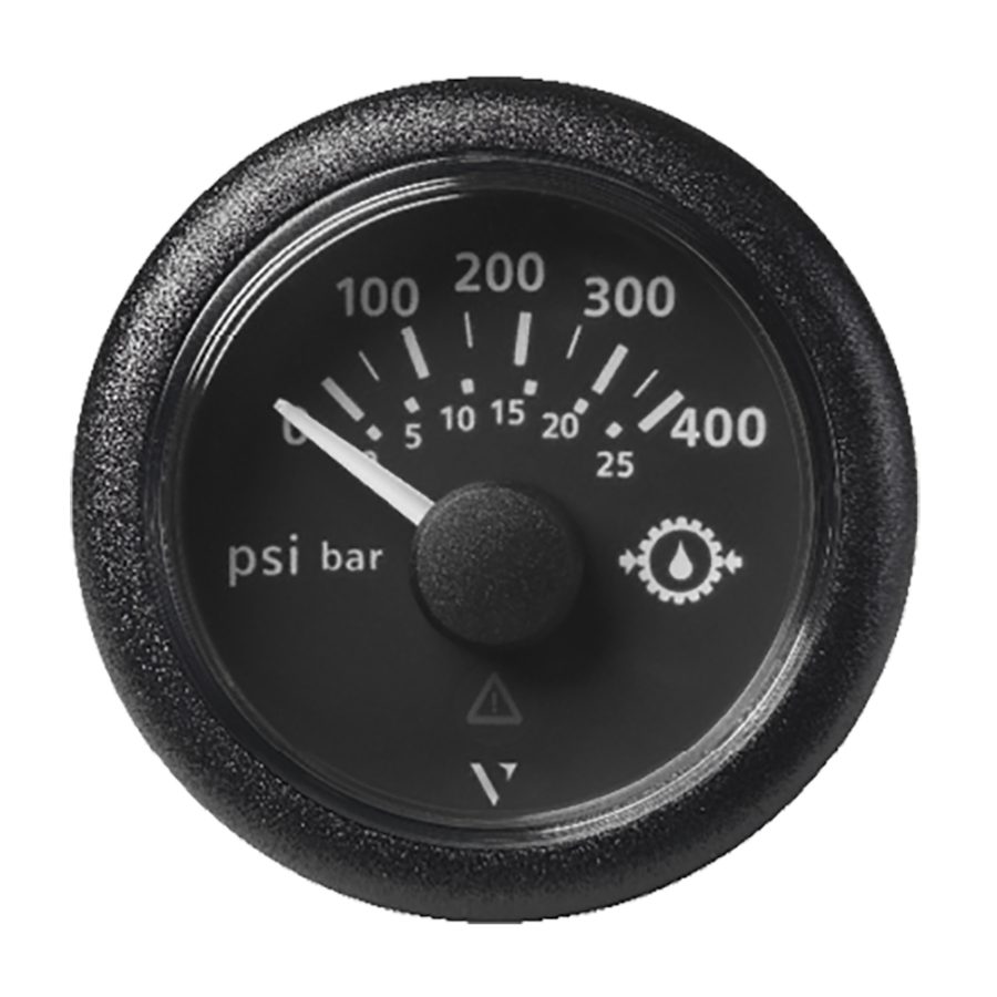 VERATRON A2C59514145 2-1/16 INCH (52MM) VIEWLINE TRANSMISSION OIL PRESSURE 400 PSI/25 BAR - BLACK DIAL & ROUND BEZEL