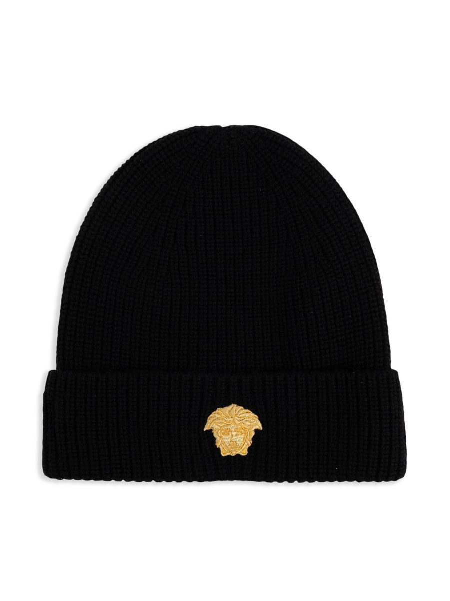 VERSACE KIDS Girls Embroidered Medusa Kids Knit Beanie Black