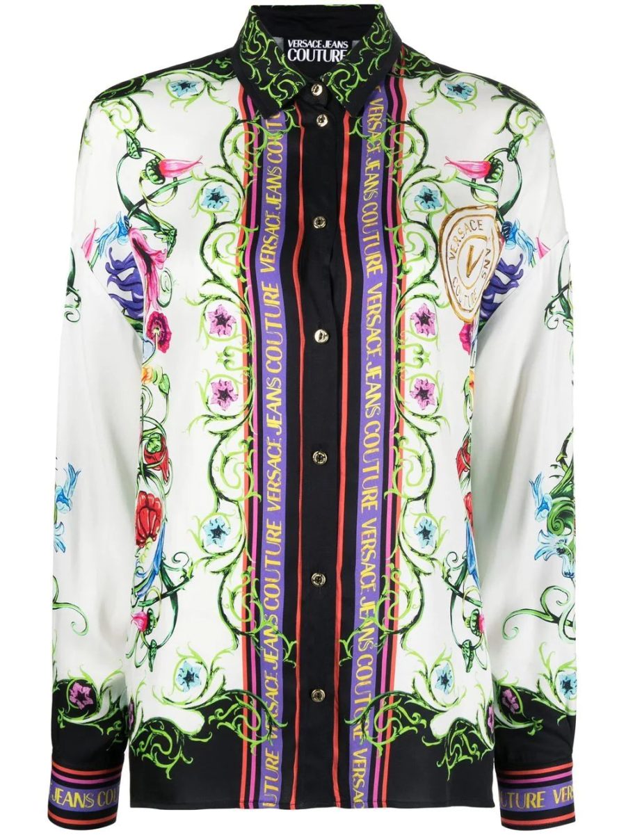 VERSACE WOMEN V Emblem Garden Print Shirt Multicolour