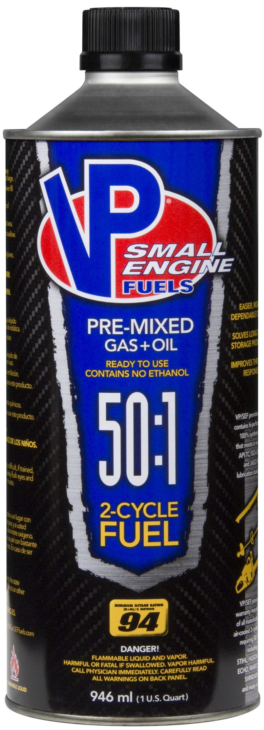 VP FUEL 6235 50:1 PREMIXD FUEL SINGLE, Pre-Mixed Oil Use With 50:1 Ratio 2 Cycle Engines; Ethanol Free; Blue; 1 Quart Bottle; Single