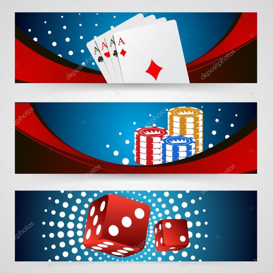 Vector illustration poker gambling chips poster. Poker collection with chips, dices, cards