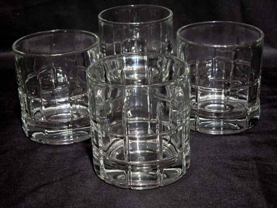 Vintage ANCHOR HOCKING 3.5" Old Fashioned TARTAN Rocks Glass - Set Of 4 - USA