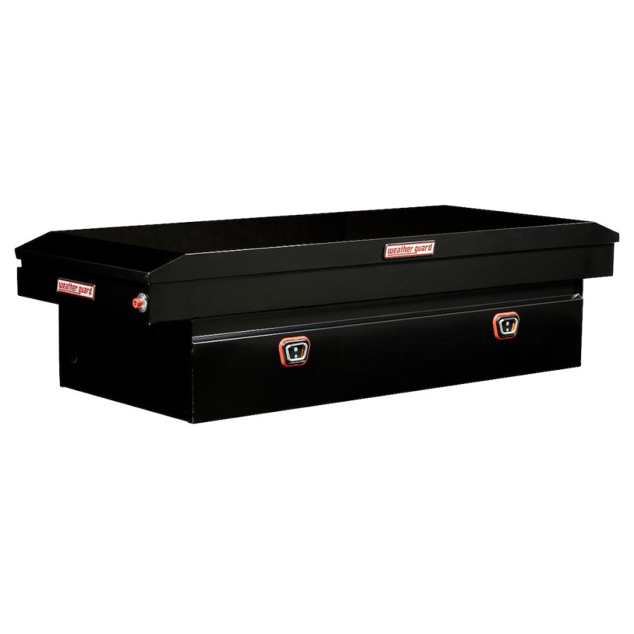 WEATHER GUARD 116-5-04 SADDLE BOX, Crossover; Single Lid; Powder Coated; Gloss Black; Steel; 27-1/2 Inch Length x 72 Inch Width x 18-1/2 Inch Height; 15.5 Cubic Feet Capacity