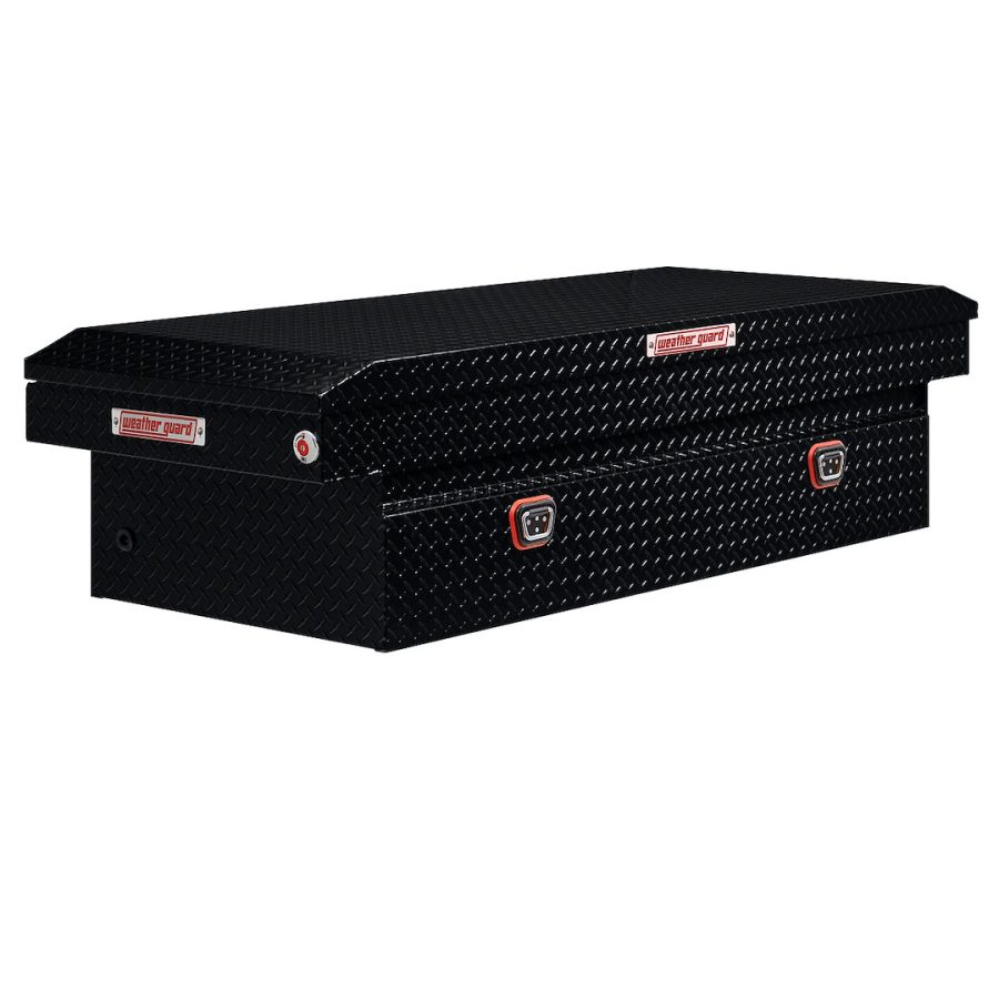 WEATHER GUARD 117-5-04 SADDLE BOX, Crossover; Single Lid; Powder Coated; Gloss Black; Aluminum; 27-1/2 Inch Length x 72 Inch Width x 18-1/2 Inch Height; 15.5 Cubic Feet Capacity