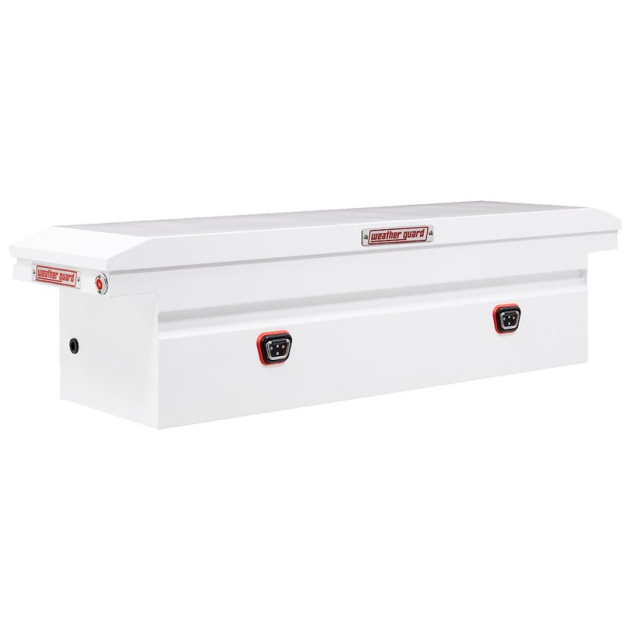 WEATHER GUARD 120-3-04 SADDLE BOX, Crossover; Low Profile; Single Lid; Powder Coated; White; Steel; 20 Inch Length x 72 Inch Width x 18 Inch Height; 11 Cubic Feet Capacity