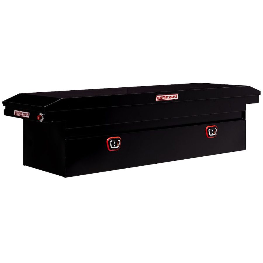 WEATHER GUARD 120-5-04 SADDLE BOX, Crossover; Low Profile; Single Lid; Powder Coated; Gloss Black; Steel; 20 Inch Length x 72 Inch Width x 18 Inch Height; 11 Cubic Feet Capacity