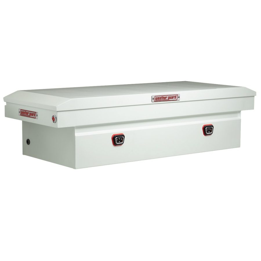 WEATHER GUARD 126-3-04 SADDLE BOX, Crossover; Single Lid; Powder Coated; White; Steel; 20 Inch Length x 72 Inch Width x 18 Inch Height; 11 Cubic Feet Capacity