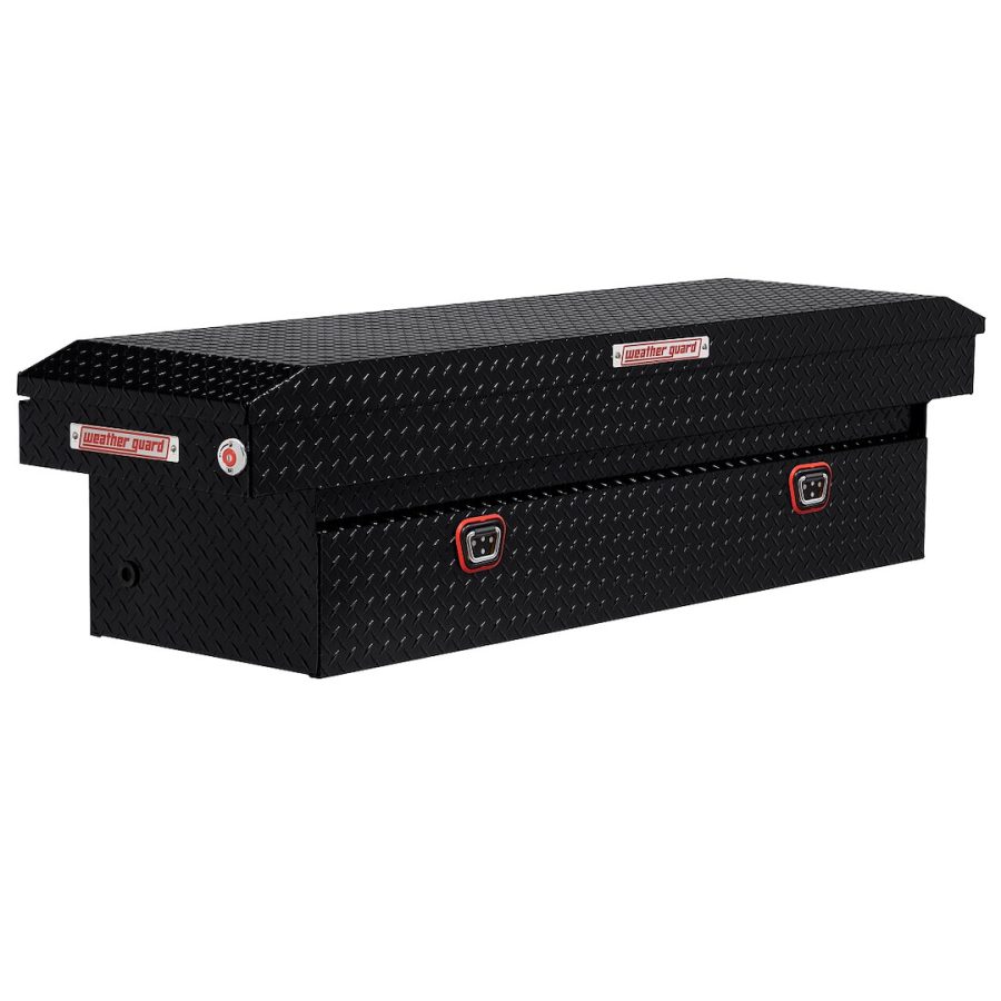 WEATHER GUARD 127-5-04 SADDLE BOX, Crossover; Single Lid; Powder Coated; Gloss Black; Aluminum; 20 Inch Length x 72 Inch Width x 18 Inch Height; 11 Cubic Feet Capacity