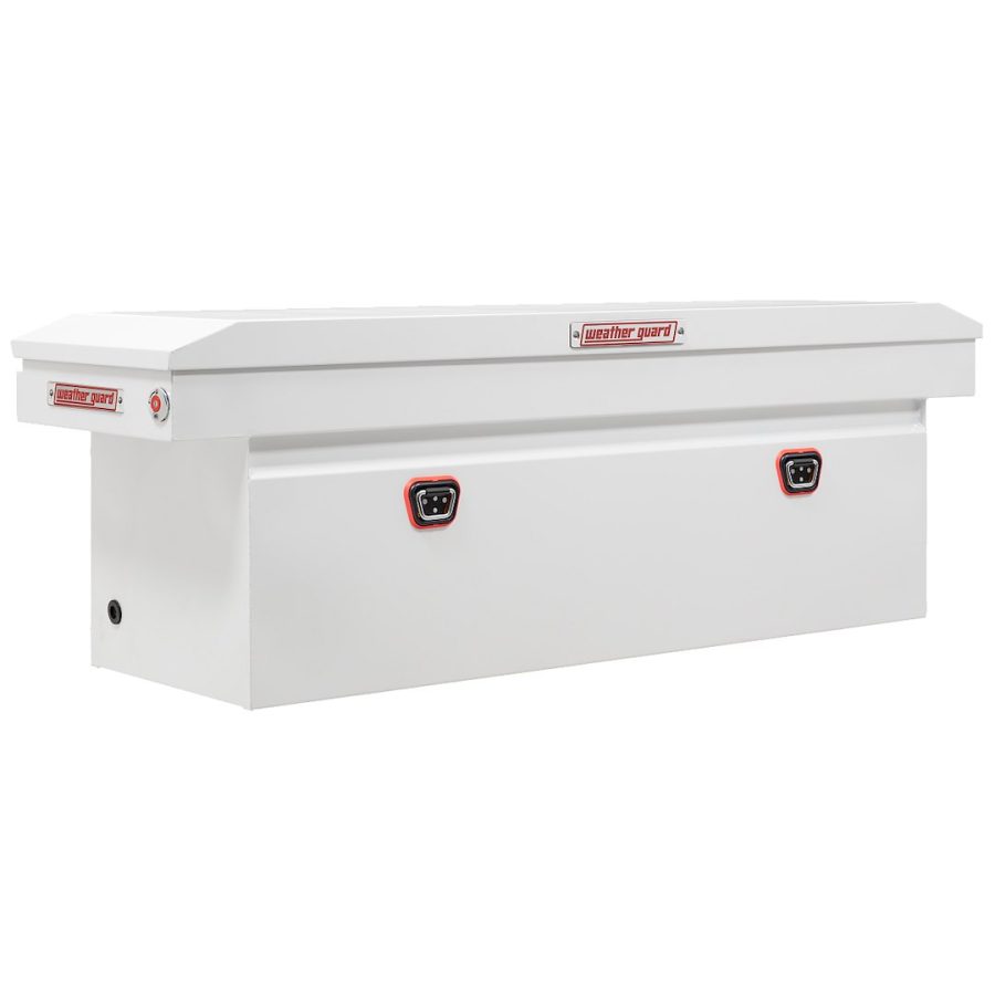 WEATHER GUARD 128-3-04 SADDLE BOX, Crossover; Single Lid; Powder Coated; White; Steel; 20 Inch Length x 72 Inch Width x 24 Inch Height; 15 Cubic Feet Capacity