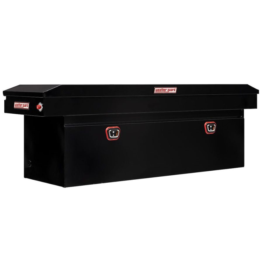 WEATHER GUARD 128-5-04 SADDLE BOX, Crossover; Single Lid; Powder Coated; Gloss Black; Steel; 20 Inch Length x 72 Inch Width x 24 Inch Height; 15 Cubic Feet Capacity