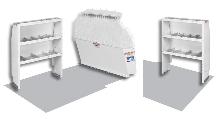 WEATHER GUARD 600-8310 COMMERCIAL SHELVING PACKA, Commercial Shelving Package; Includes Mesh Bulkhead/ Four Lightweight Shelf Back Panel/ Rear Installation Kit/ Two 36 Inch X 13 Inch Adjustable 3 Shelf Unit; White