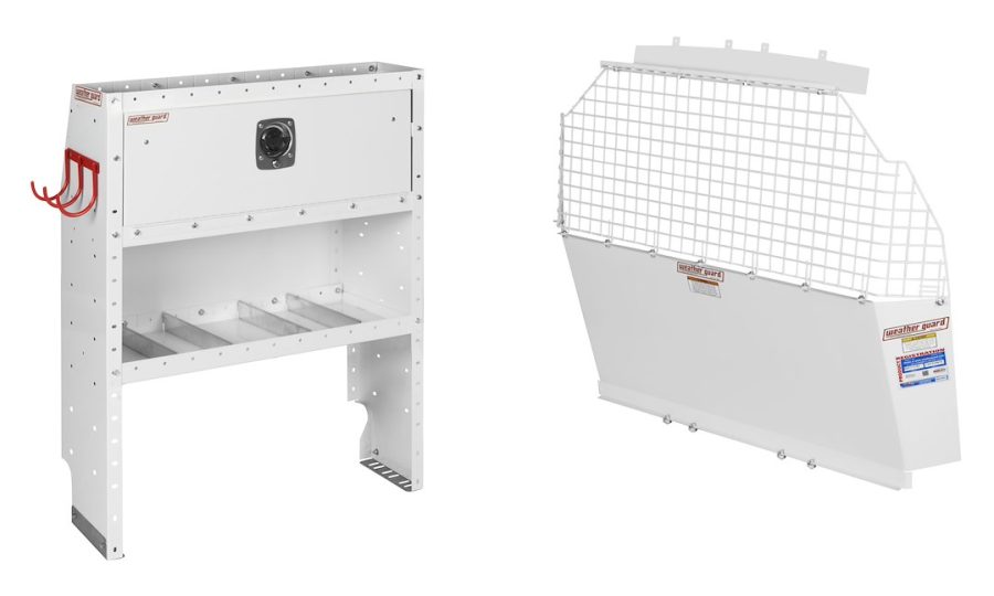 WEATHER GUARD 600-8311S GENERAL SERVICE PACKAGE, General Service Package; Includes Bulkhead/ 36 Inch Shelf With Door/ 2 Drawer Cabinet/ 9 Bin Parts Cabinet/ End Panels/ Top Shelf/ 3 Hook Cord Tool Holder; White