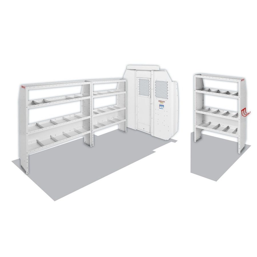 WEATHER GUARD 600-8440R PROMASTER 136WB COM SHELV, Commercial Shelving Package; Includes Screen Bulkhead/ Swing Door Conversion Kit/ Three 52 Inch X 13-1/2 Inch Adjustable 4 Shelf Set/ Three Lightweight Shelf Back Panels/ Three Hook Cord Tool Holder